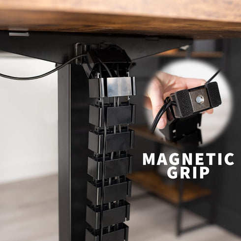 VIVO Magnetic Vertebrae Cable Management Kit for Desk, Adjustable Quad Entry Wire Organizer for Home Office, Black