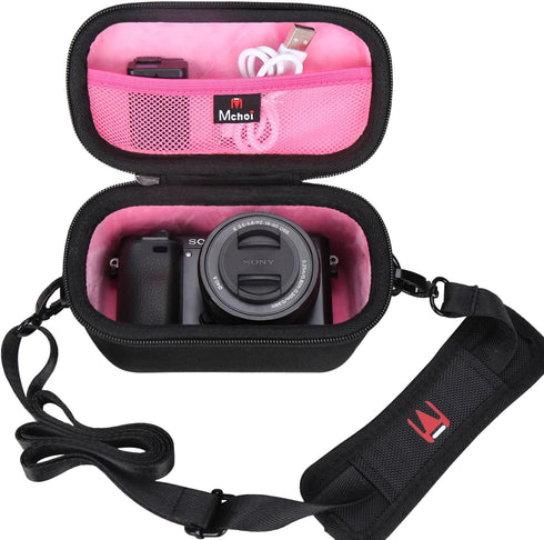 a6000/a6400/a6600/a6100/a5100 Mchoi Hard EVA Travel Case for Sony Alpha Mirrorless Digital Camera (Black and Pink)