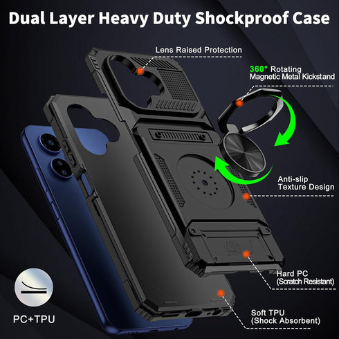 Vofolen Boost Mobile Celero 5G + Plus 2024 Case, Black Wallet Phone Case with Card Holder & 360° Kickstand