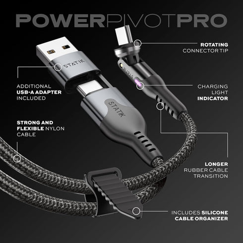 Statik PowerPivot Pro USB C to USB C Cable, 60W Fast Charging, Data Transfer Capable USB Charger Cord, 3FT/1M