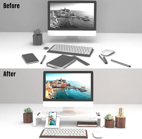 OImatser Monitor Stand Riser with 3.0 USB HUB, Foldable Computer Stand, Adjustable Length with Storage Drawer