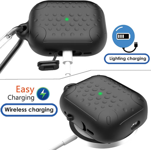 Waterproof Case for AirPods Pro 2nd Gen, Anti-Lost Silicone Cover with Wireless Charging & LED Visible, Black 01