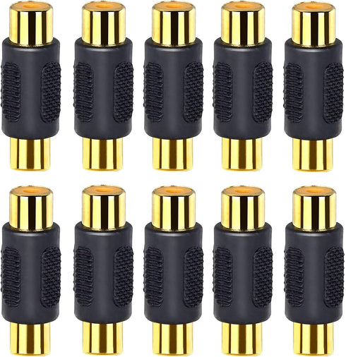 10 Pack Audio Video Gold RCA Female to Female Coupler Connector Adapters, Gold Plated for Phono, Speaker, RCA Cable