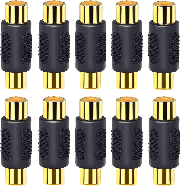 10 Pack Audio Video Gold RCA Female to Female Coupler Connector Adapters, Gold Plated for Phono, Speaker, RCA Cable