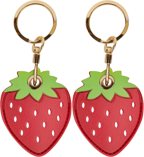 Leather Keychain Case Holder - Compatible with Apple AirTag, Anti-Scratch Protective Cover (Two Strawberry)