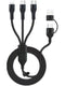 100W Multi 3 in 2 Fast Charging Cable 10FT, Black Long Nylon Braided, USB A/C to USB-C Lightning Micro Connectors for