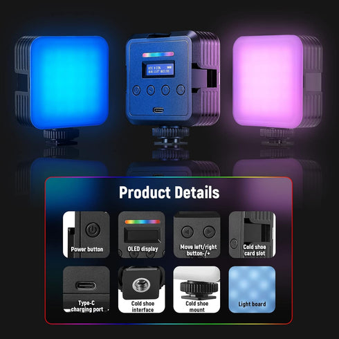 NEEWER Magnetic RGB Video Light, 360° Full Color RGB61 LED Camera Light with 3 Cold Shoe Mounts, 2500K-8500K
