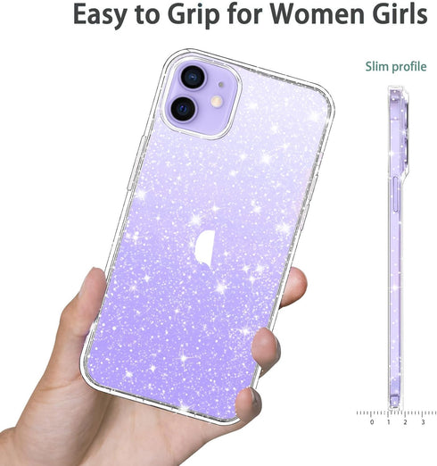 JJGoo iPhone 12/12 Pro Case, Crystal Glitter Designed, Sparkle Bling Shockproof Thin Slim Case, Clear Glitter