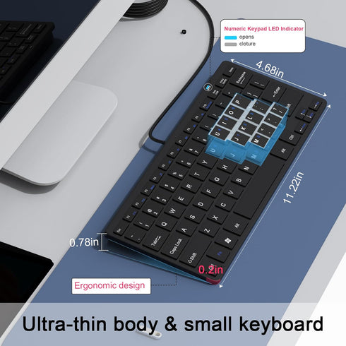 Ultra-Slim 78keys USB-C Mini Wired Keyboard with Media Hotkeys for Apple Mac Pro, MacBook, iMac, Windows Desktop PC