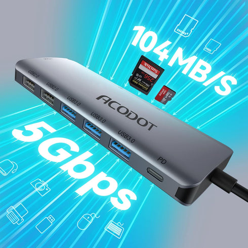 USB C Hub, Acodot 9 in 1 USB C to 4K@60HZ HDMI Multiport Adapter, 3 USB 3.0 Ports, SD/TF Card Reader, 100W PD, Designed