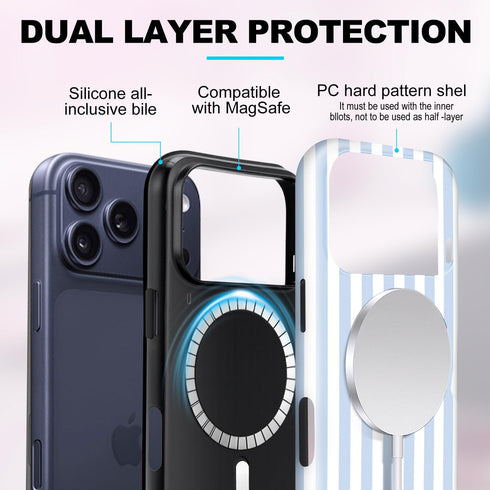 flewfun 17 Magnetic for iPhone Pro Case Cute Stripes Phone Case, Shockproof Slim TPU and Hard PC Protective Phone Cover