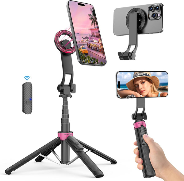 ACKIMA Magnetic Tripod for iPhone, 37'' Portable Selfie Stick with Remote, Four-Leg Support