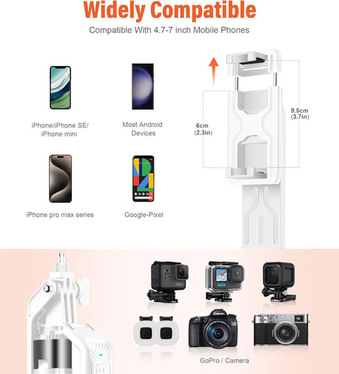 71 inch Tall Selfie Stick Phone Tripod with Detachable Wireless Remote and 2 LED Lights for Recording