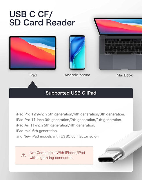 USB C SD Card Reader for iPhone 15/iPad/Mac, ChiaoPio USB C to SD CF Adapter with Compact Flash/CF/SD/MicroSD Slots