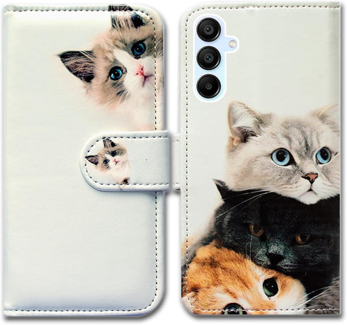 Bcov Galaxy A25 5G Case, Cute Brown Cat Leather Flip Phone Wallet Cover with Card Slot - Samsung Galaxy A25 5G