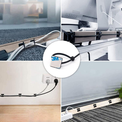 100 Set Cable Zip Tie Self Adhesive Mounts Kit with 6" Zip Ties, Sticky Wire Fasteners, Black Wire Holders