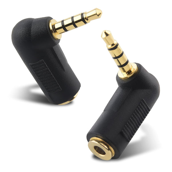 Cable Matters 2-Pack TRRS Right Angle 3.5mm Adapter, 90 Degree Audio Adapter in Black.