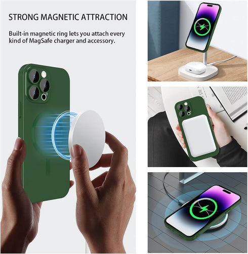 Magnetic case for iPhone 14 Pro Max Phone Case for Women, Matte Luxury Soft Metallic Luster Design with Camera Lens Protector, Compatible with Magsafe Case for iPhone 14 Pro Max 6.7"-Green