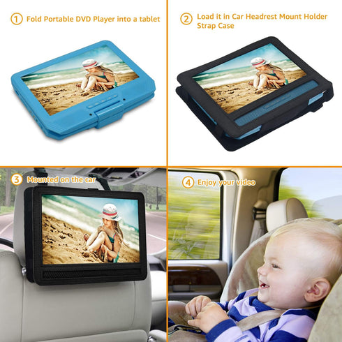 Car Headrest Mount Holder Strap Case - For 10 Inch to 10.5 Inch Portable DVD Player