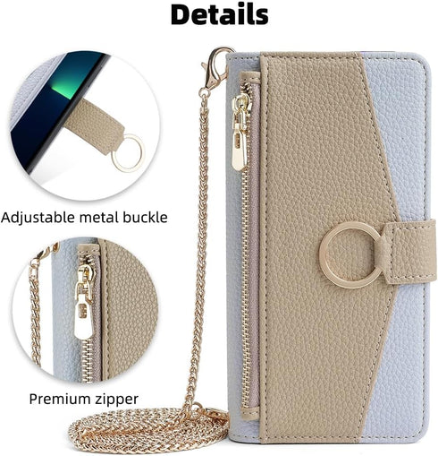 Asuwish Samsung Galaxy S23 5G Wallet Cover with Screen Protector, Mirror Flip, Card Holder, Crossbody Strap, Blue