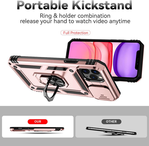 SunStory iPhone 11 Pro Max Case with HD Screen Protector, Slide Camera Cover & Kickstand - Rose Gold