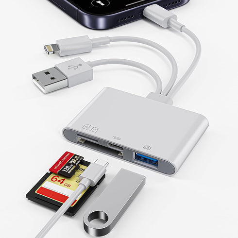 Suejezt 4 in 1 SD Card Reader for iPhone/iPad/Mac, USB-C/Lightning/USB-A Memory Card Reader,