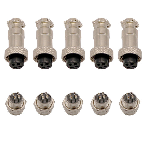 Aviation Connector Plug, 5 Pcs GX12 4 Pin Thread Female Socket and Male Socket Panel Metal Aviation Wire Connector