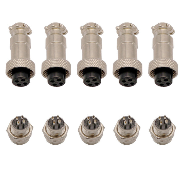 Aviation Connector Plug, 5 Pcs GX12 4 Pin Thread Female Socket and Male Socket Panel Metal Aviation Wire Connector