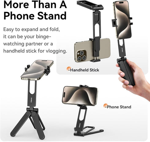 ULANZI MA26 Foldable Phone Tripod - Pocket Vlog Video Tripod Handle, Aluminium Smartphone Desk Stand, Lightweight