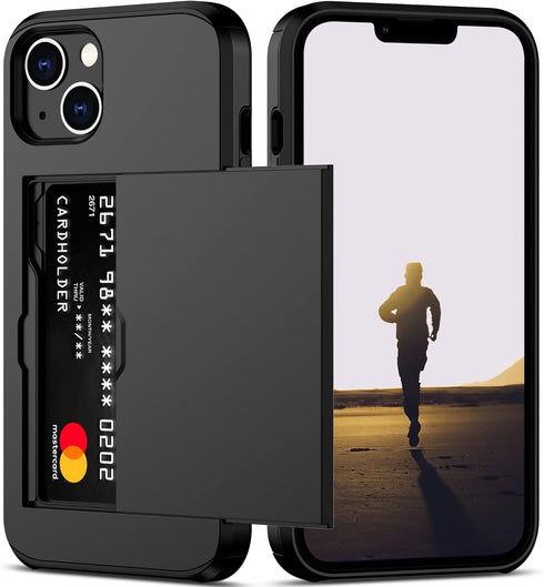 Nvollnoe iPhone 13 Case - Heavy Duty Dual Layer, Shockproof, Slim Wallet with Hidden Card Slot for Men & Women (Black)