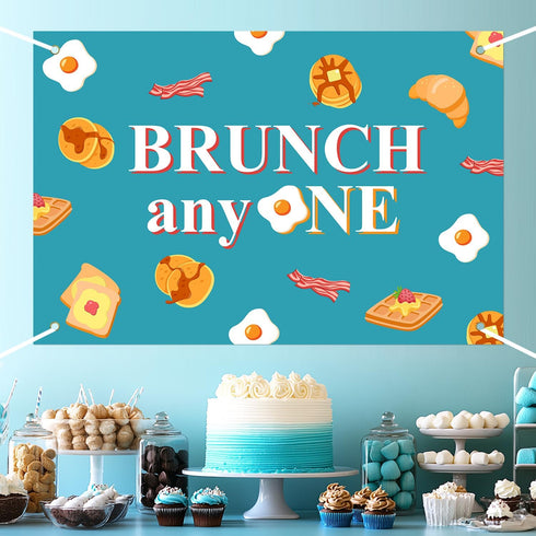 Festiblast 1st Brunch Themed Party Decorations, Brunch Anyone Backdrop Blue Breakfast Food Birthday Party Decor