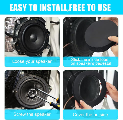 6.5" Foam Speaker Enhancer System Sponge Kit for Universal Drivers, Self Adhesive Car Door Speaker Foam Rings (4)