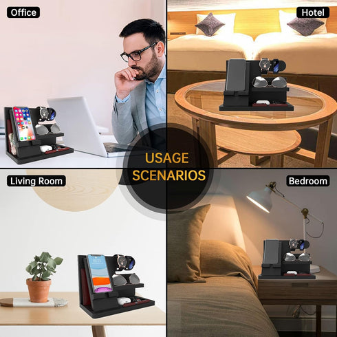 Gifts for Men Desk Organizer Wooden Phone Docking Station for Men Key Wallet Holder Watch Organizer Men Birthday Gifts for Men Dad Birthday Gift Nightstand Organizer by Iswabard