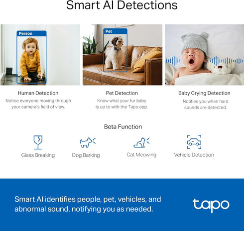 Tapo 2K 2-Way C220) TP-Link QHD Pan/Tilt Security Camera for Pet Camera, Baby Monitor, Motion Detection, Motion