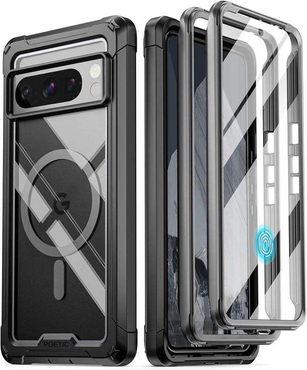 Poetic Guardian MagPro Case for Pixel 8 Pro 5G, MagSafe compatible, rugged clear cover with built-in screen protector.