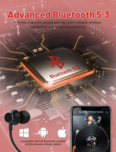 Neckband Bluetooth Headphones, 120H Long Playtime Wireless Stereo Earbuds, Waterproof for Sports/Workout/Office