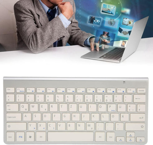 ASHATA German & English Bilingual Language Keyboard, 2.4G Cordless Keyboard for Desktop, Laptop, Tablet, Plug and Play