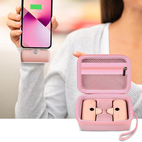 Carrying Case for 2PCS iWALK Portable Charger Power Bank, Pink Bag for Small Charging Battery Packs