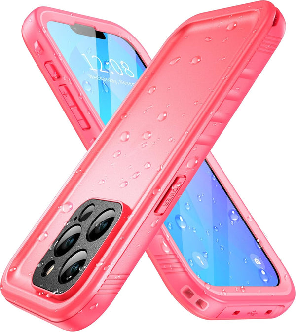 SPORTLINK Waterproof Case for iPhone 13 Pro - Full Body Shockproof Dustproof IP68 with Built-in Screen Protector, Pink