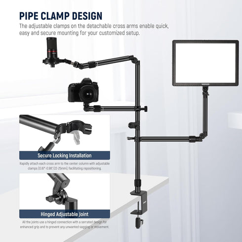 NEEWER ST008 Overhead Camera Desk Mount Rig Stand with 2 Boom Arms for Photography Devices, Live Streaming, Home Office