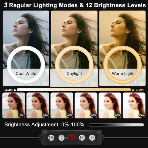 12" Selfie Ring Light with 63" Tripod Stand - 3 Phone Holder, LED Camera Ringlight with RGB Colors Modes for