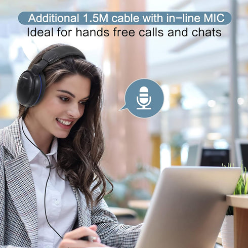 SIMOLIO Headphones with Extra Long Cord for TV | 18ft/5.5M Long Coil Cord | Over Ear Wired TV Headphones