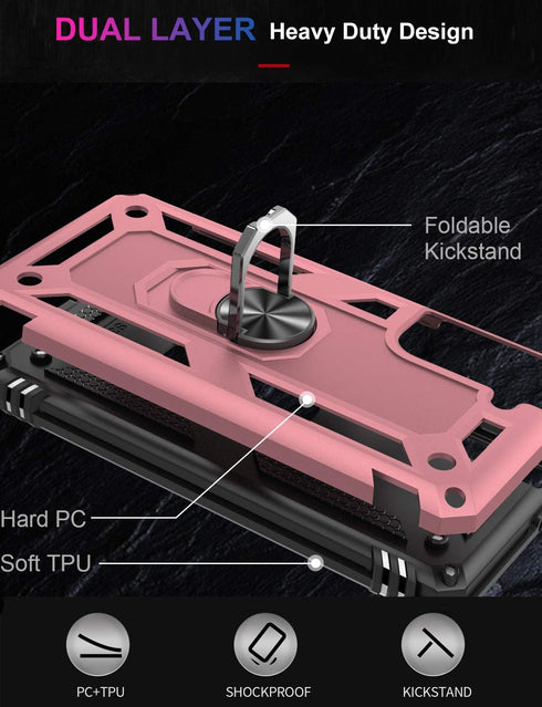 IKAZZ Rose Gold Case for Galaxy S21 Plus, Military Grade Shockproof Heavy Duty Phone Cover with Magnetic Kickstand