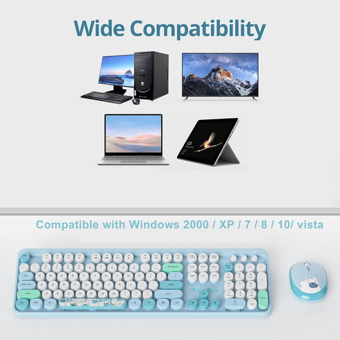 Fogruaden Wireless Keyboard and Mouse Combo, 2.4GHz Retro Typewriter Keyboard, 104 Full Size Round Keycap Cute Computer