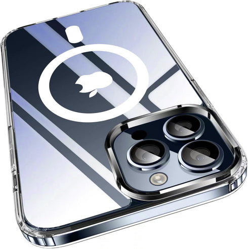 Jmltech iPhone 15 Pro Max Case - Clear Magnetic Silicone Bumper, Shockproof Hard Back, 6.7" with MagSafe.