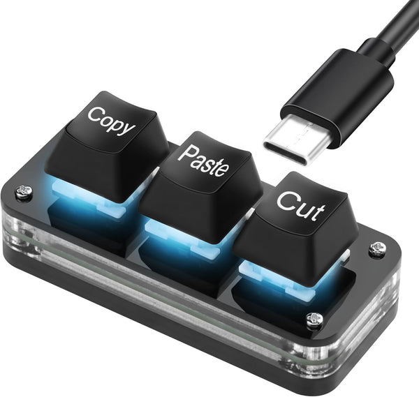 SinLoon Mini 3-Key Keyboard, Programmable Cut Copy Paste Keypads with LED Light, Mechanical Hot Swap Macro for Gaming