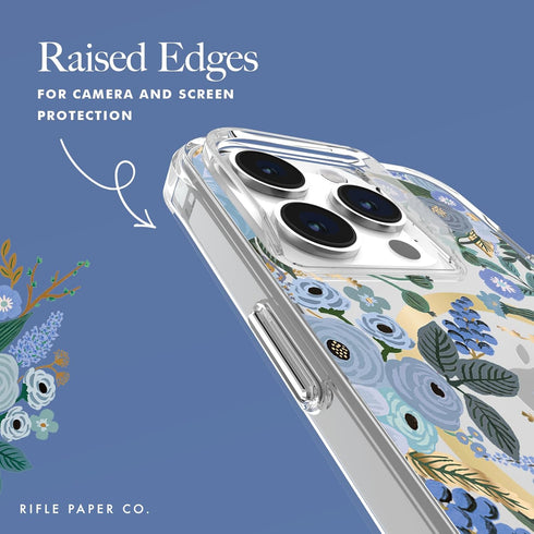 Rifle Paper Co. iPhone 15 Pro Case - Garden Party Blue, Compatible with MagSafe, 12ft Drop Protection, Slim Fit