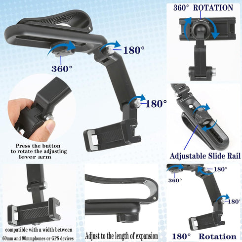 Sun Visor Car Phone Holder,1080° Multifunctional Sun Visor Universal 360 Rotating Rear View Mirror Phone Holder, Foldable Cell Phone Mount Clip for All Mobile Phones