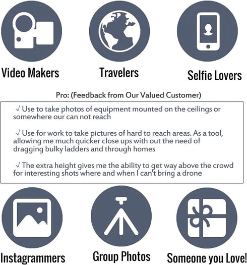 Bluetooth Long Selfie Stick - Lightweight Extendable Pole from 20'' to 118'' with Built-in Wireless Remote