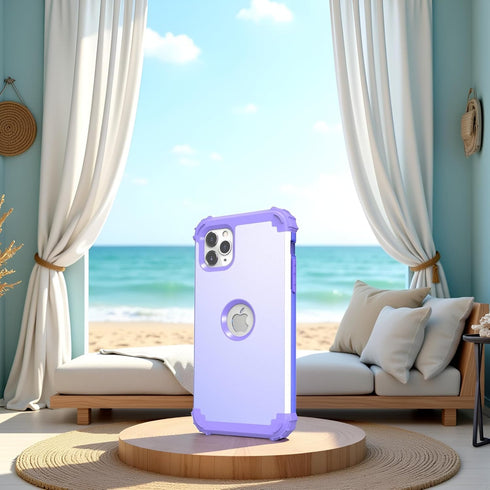 IDweel for iPhone 11 Pro Max Case with Tempered Glass, Hybrid 3 in 1 Shockproof Slim Heavy Duty Protection, Purple